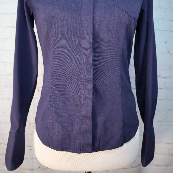 Express Stretch Navy Long Sleeved Button Down Shirt, Size 3/4 - Picture 2 of 4